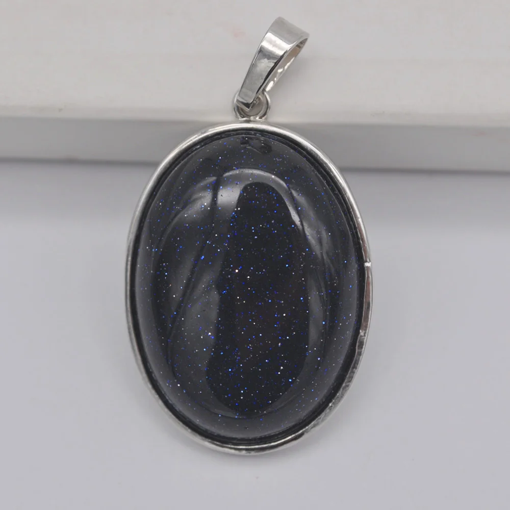 Natural Blue Sandstone Bead Oval Pendant Jewelry For Woman Gift S935