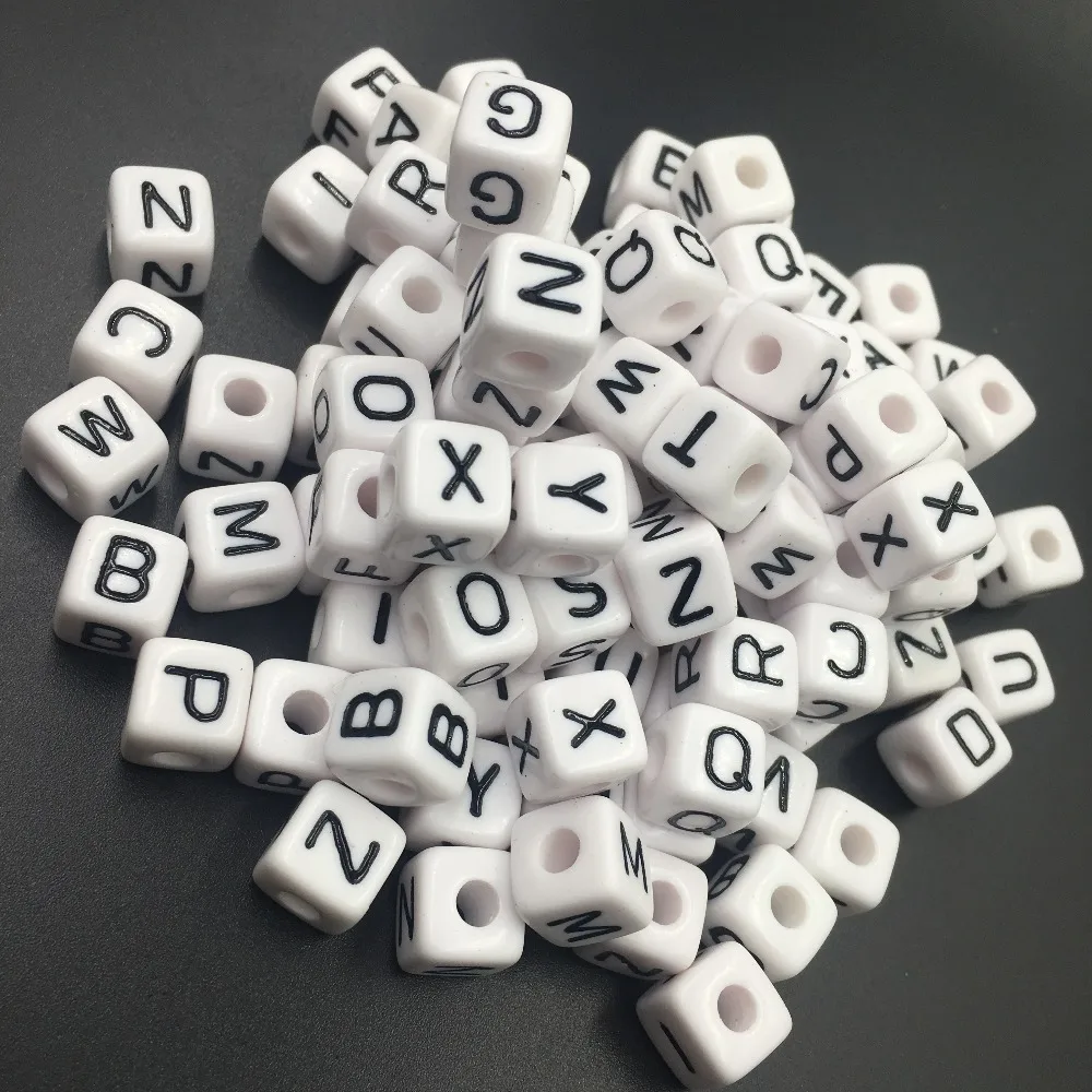 High Quality Single Letter F Printing Cube White Alphabet Square Beads 550PCS 10*10MM DIY Jewelry Chunky Letters Beads Wholesale