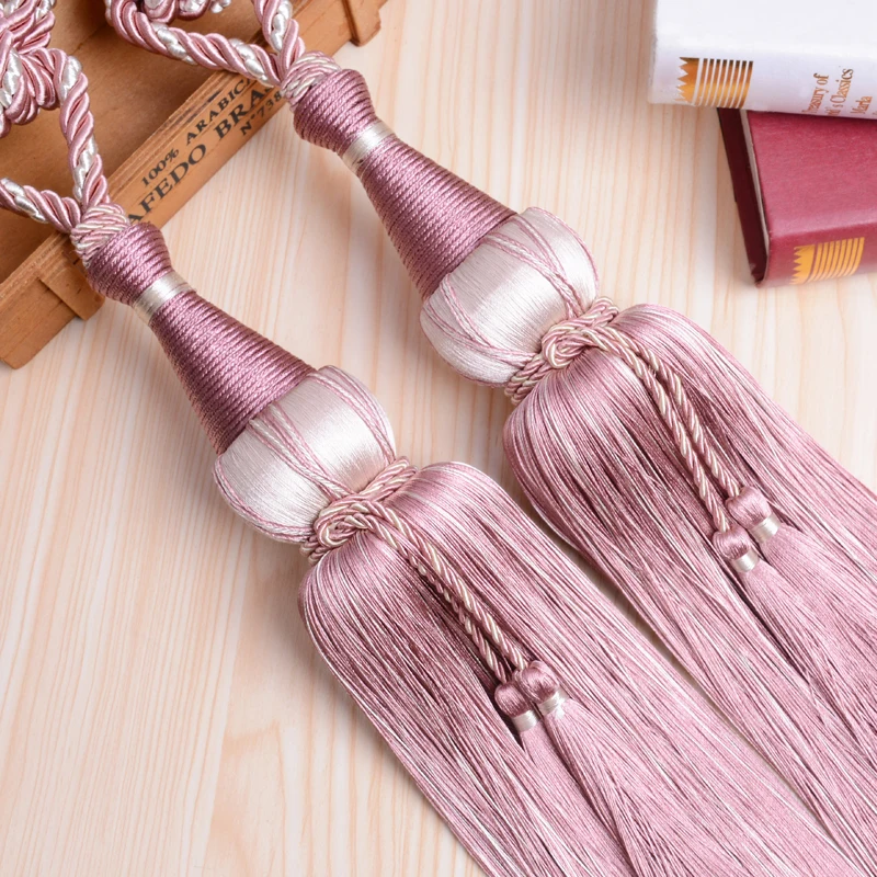 QGVLish 2Pcs/Pair Curtain Tiebacks Tassels Fringe Hanging Belt Ball Bind Ropes Brush Straps Clasp Curtain Accessories Tieback