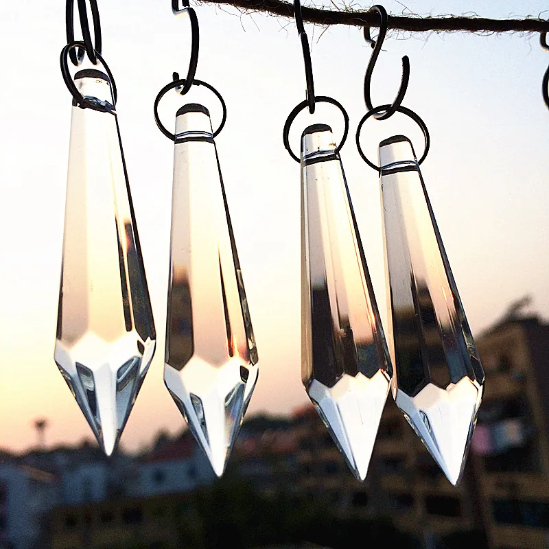 25pcs/lot 55mm Crystal Prisms Icicle U-drops Hanging Pendants (Free Rings) for Chandelier Parts Glass Beads Curtain Accessories