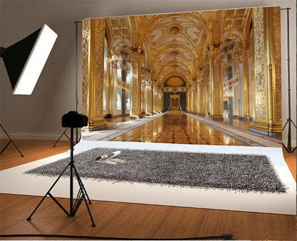 Laeacco Brilliant Dome Palace Chandelier Hallway Interior Photo Backgrounds Customized Photographic Backdrops For Photo Studio