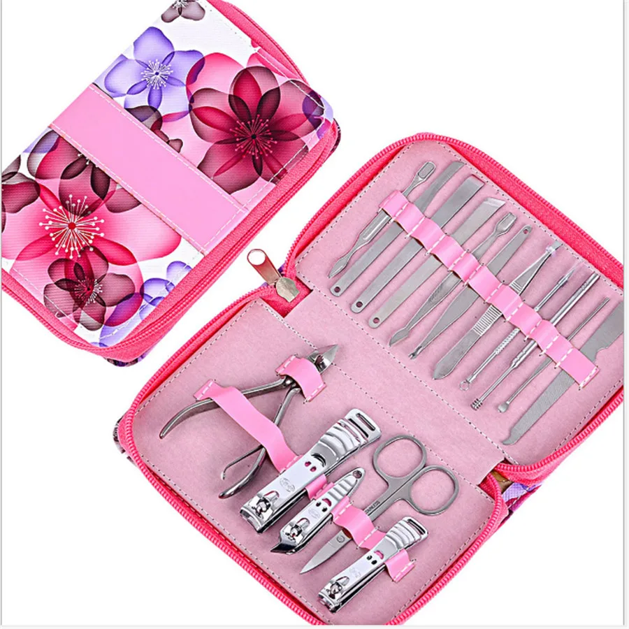 

16pcs Stainless Steel Manicure Set Pedicure Scissors Nail Clipper Nipper Tweezers Knife Ear Pick Finger Plier Art Care Tool