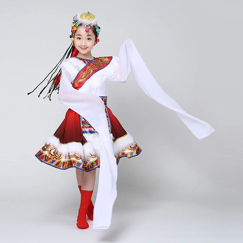 Disfraces de baile tibetano para niñas, ropa de actuación mongol, escenario, novedad