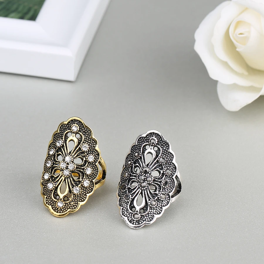 Wbmqda 2020 Hot Boho Rings For Women Antique Gold Fashion Beach Party Ring Crystal Vintage Wedding Jewelry