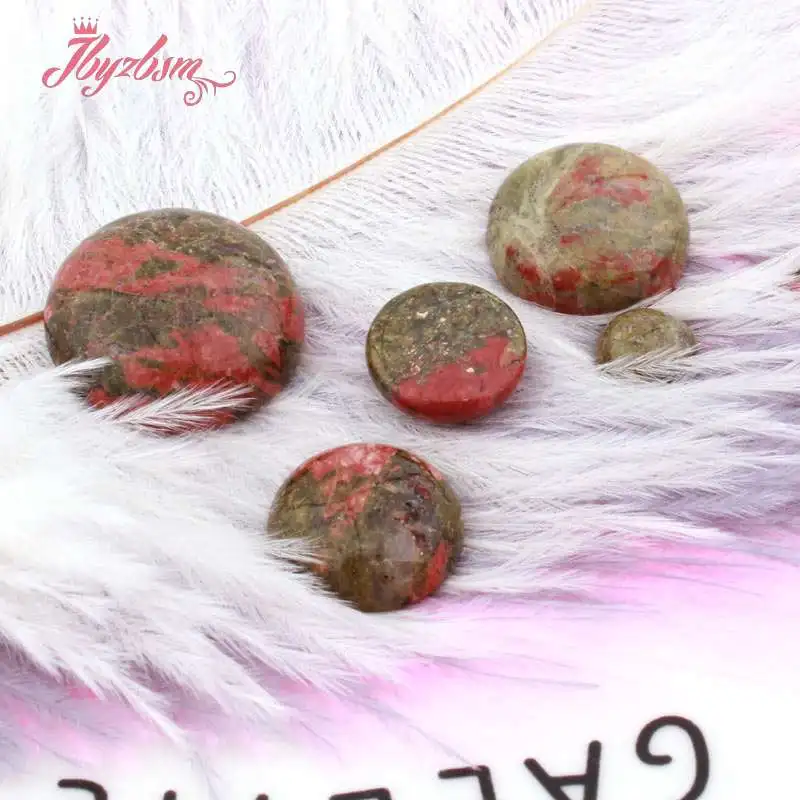 Coin Unakite Beads CAB Cabochon Flatback Dome Undrilled Natural Stone Beads For DIY Pandandt Earring Ring Jewelry Making 5pc