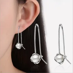 LUKENI Trendy Pearl Flower Female Drop Earrings For Girl Birthday Gift Fashion 925 Sterling Silver Earrings For Women Jewelry