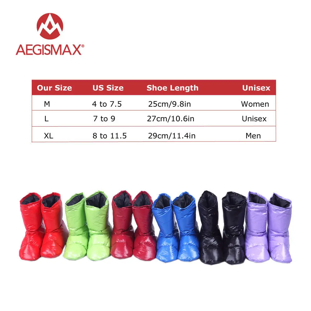 AEGISMAX Duck Down Slippers Shoes Bootees Boots Footwear Camping Feet Cover Warm Hiking Outdoor