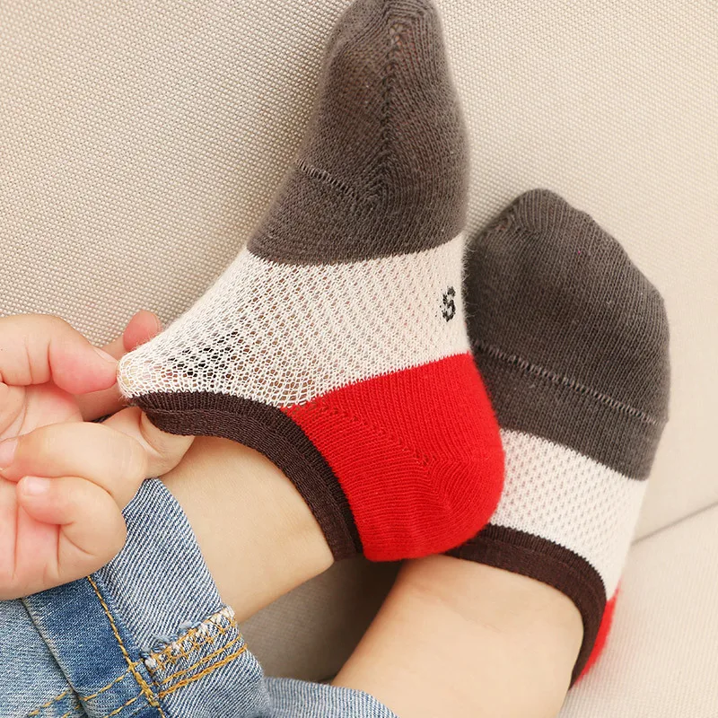 Children socks 2019 new cottom summer section fight color mesh invisible non - slip silicone boat socks 2-11 years kids socks