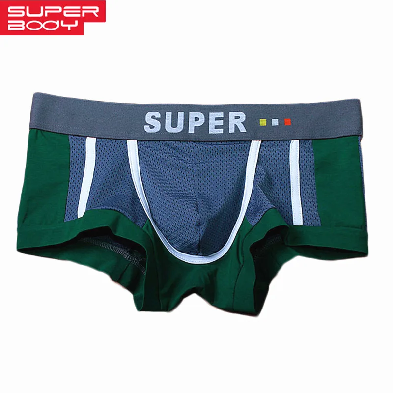 SUPERBODY Underwear Men Boxer Shorts Sexy U convex Design Mesh Breathable Male Panties Underpants Boxers for Man