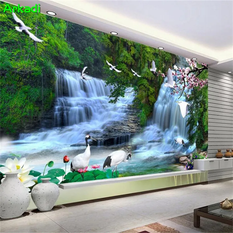 

Custom wallpapers modern Chinese TV background wall paper 5D Landscapes wallpapers living room seamless video home mural