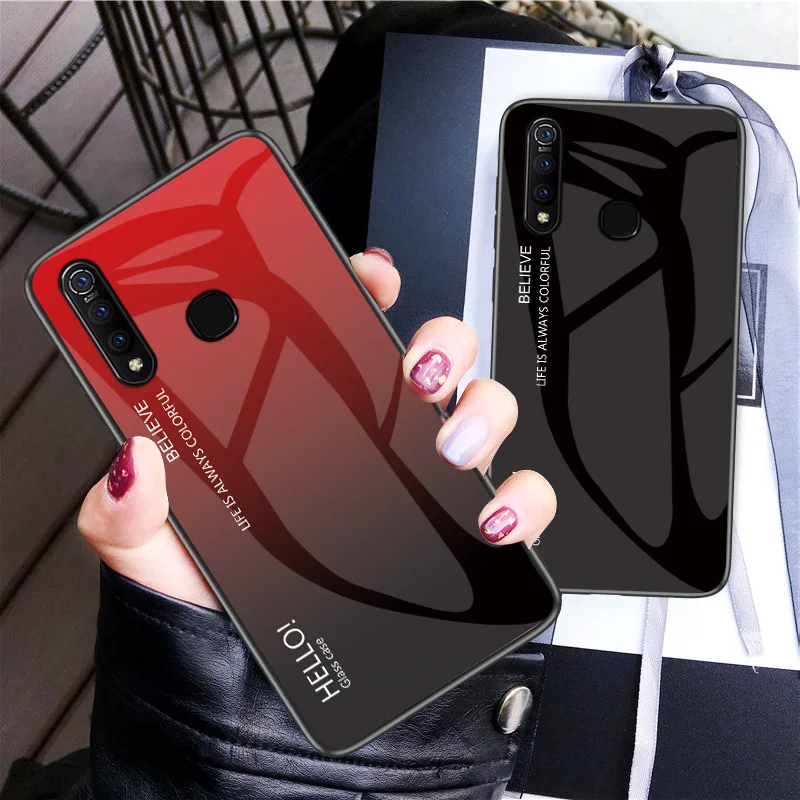 For VIVO Z5X Case Fashion Hard Tempered Glass Luxury Gradient Protective Back Cover case For vivo z5x Z5 X vivoz5x phone shell