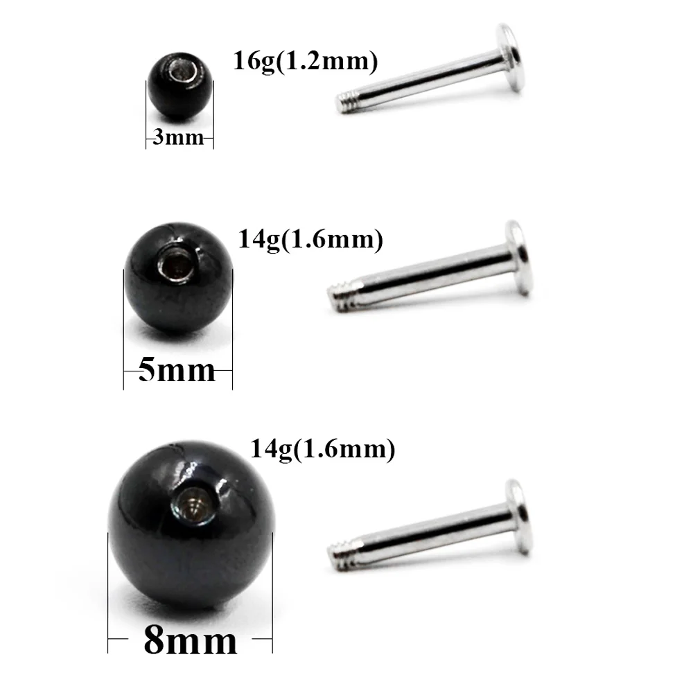 10pcs Mix Colors Surgical Steel Replacement Balls Bead Lip Eyebrow Tongue Ear Tragus Belly Body Piercing Jewelry 14g/16g 3mm-5mm