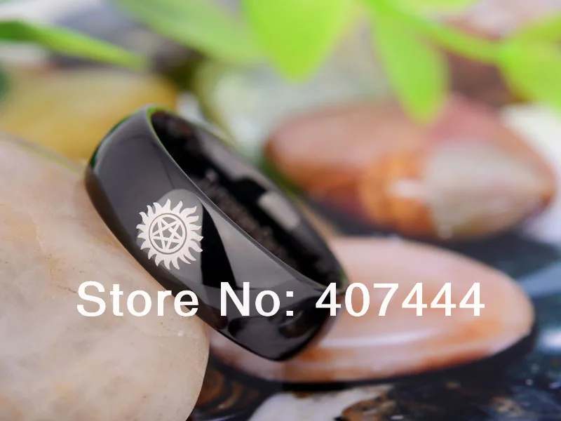 

Free Shipping USA UK Canada Russia Brazil Hot Sales 8MM Black Dome Supernatural THE ONE New Men's Tungsten Carbide Wedding Ring