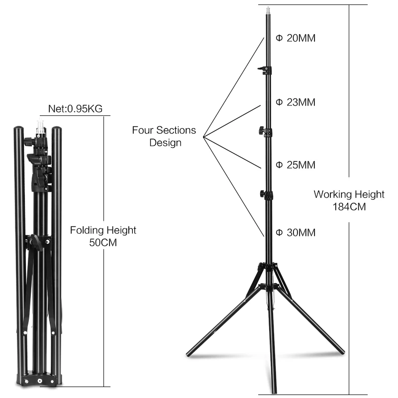 184CM Camera Tripod Stands Max 6kg Storage 50CM Photography Light For Ring Light, Reflectors, Softbox, Umbrellas, Backgrounds