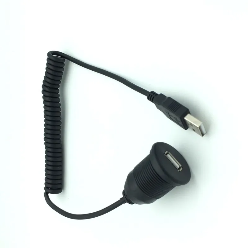 Car Marine Flush Mount USB 2.0 Male to Female Socket Extension Coiled Spring Waterproof Cable
