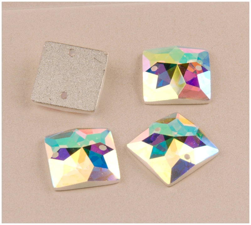 YANRUO 2310TH AB 40mm Square Rhinestones Glass Large Crystal Flat Back Glitter Strass Sewn Stones For Clothing Accessories