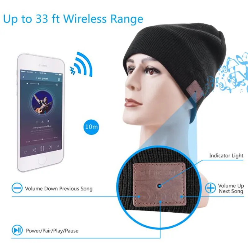 Winter Elastic Wireless Beanie Fleece Liner Knitted Hat Hand-free Headset Speaker Mic Stereo Magic Music Smart Bluetooth Cap