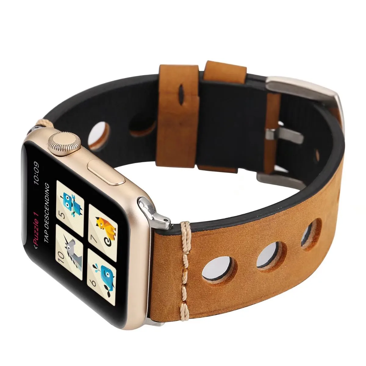 Big Round Hole Breathable Wrist Strap Bracelet for Apple Watch Series 3 2 1 Band 42mm 38mm Retro Genuine Leather Watch Band