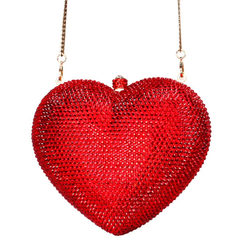 Deluxe Crystal Clutch bags Red Heart Clutch Evening Bag Coeur Luxury crystal bags Woman Wedding bags purse pochette SC010