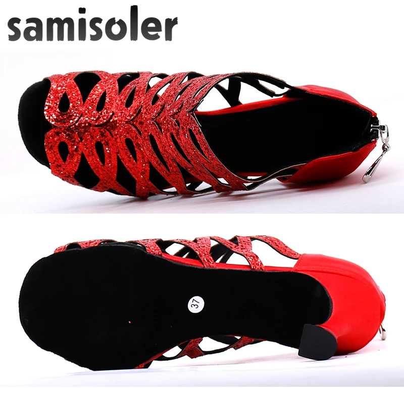 Samisoler New Glitter Cut-Outs women latin dance shoes  tango jazz  dance shoes salsa Ballroom Fashion shoes dance 5CM-10CM