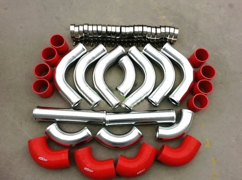 

For 2"inch/51mm Aluminum Universal Intercooler Turbo Piping Red hose kits 12pcs T-Clamp New Performance