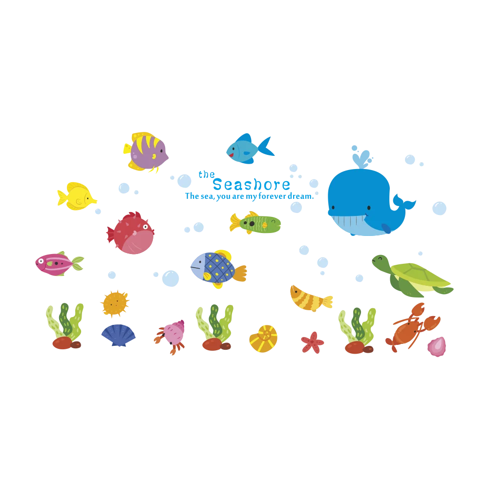 Seabed Fish Bubble coral Wall Sticker Cartoon Wall Sticker For Kids Rooms Bathroom Home Decor Nursery quarto Decals Poster