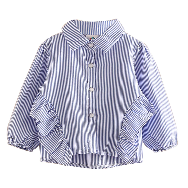 2023 New Spring Autumn 2 3 4 6 8 9 10 Years Children Lolita Style Long Sleeve Striped Ruffle Blouses Shirts For Kids Baby Girls