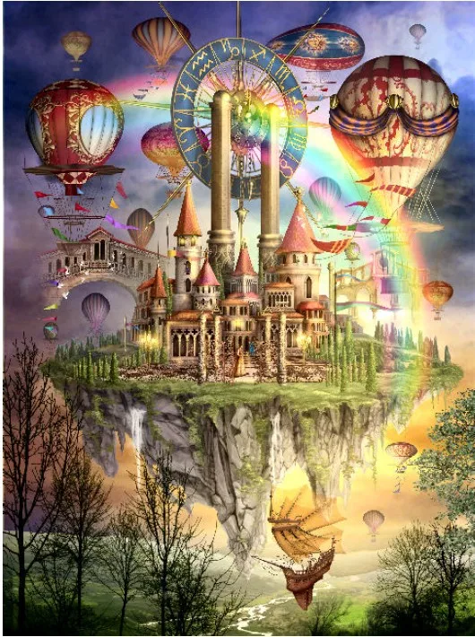 Rainbow Balloon Castle View Crafts Sewing 18CT 14CT Counted Needlework Cross stitch For Embroidery kits Cross-Stitch wall decor