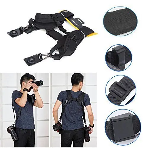 Correa de cinturón de hombro doble profesional para 2 cámaras SLR DSLR, trípode para cámara