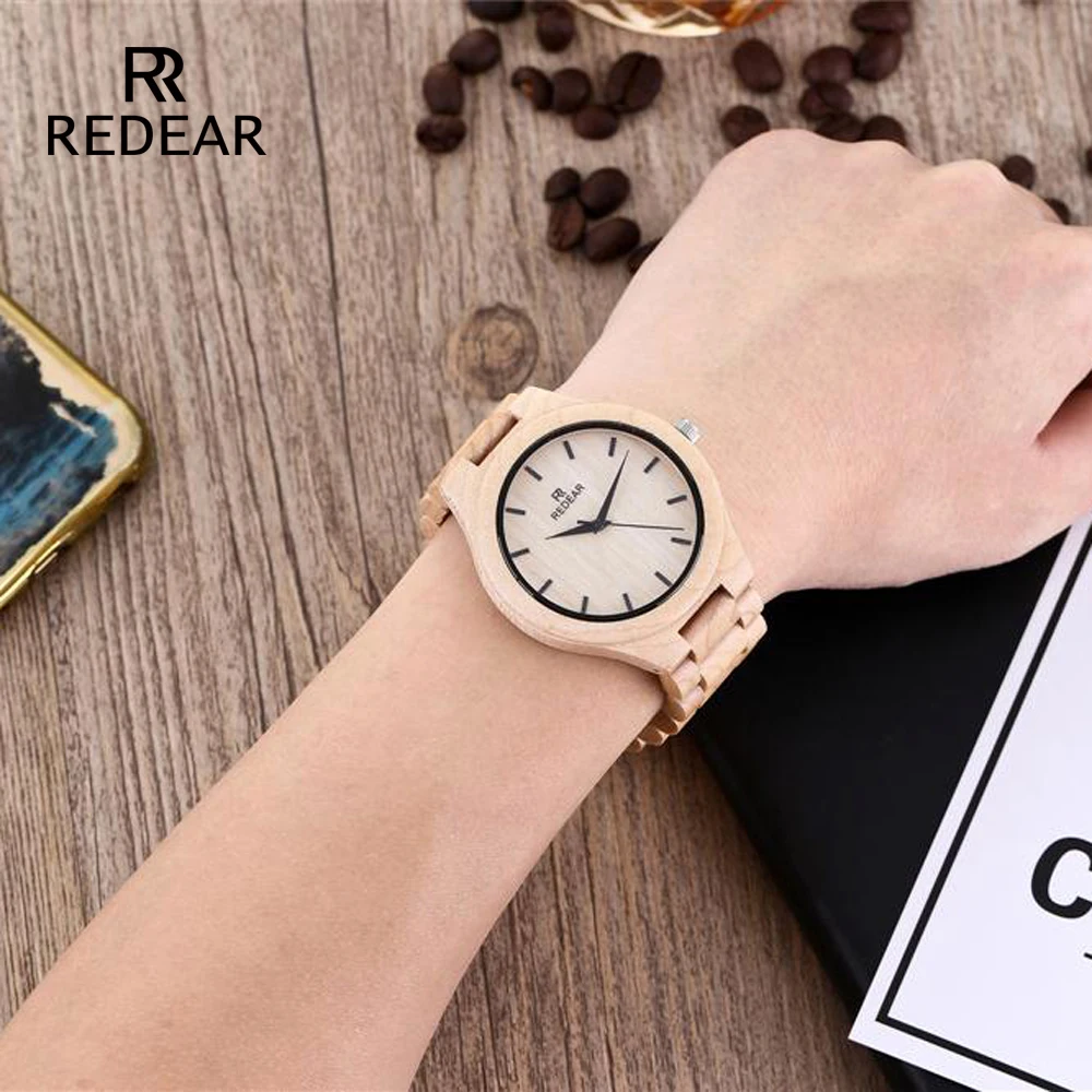 REDEAR-Reloj de madera de arce para hombre, cronógrafo de cuarzo, diseño de regalo de temporada, edición de aniversario