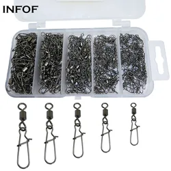 INFOF 250-pieces Fishing Swivels Snap Rolling Swivel with Nice Snap Hook Connector Fishing Kit Feeder Carp Fishing Equipment