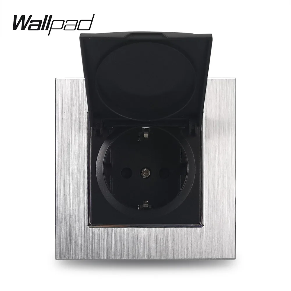 Metal 16A EU Socket with Dust Cap Wallpad 86*86mm 110V-240V AC Silver Metal Panel Wall Power Supply 16A Schuko Socket with Claws