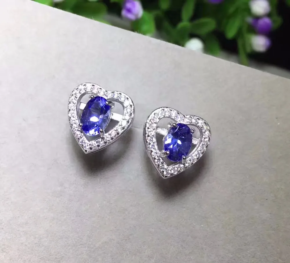 Natural tanzanite earrings wholesale, beautiful colors, natural gemstones, 925 silver classic style,