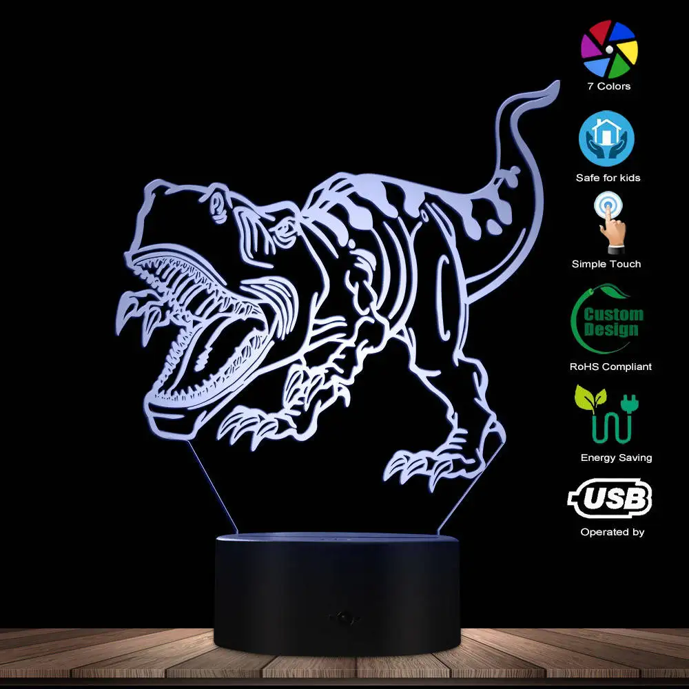 Novelty 3D LED Illusion Night Lamp LED Dinosaur Night Lights 3D LED Table Lamp as Kids Sleeping Lights Decorative Room Lighting