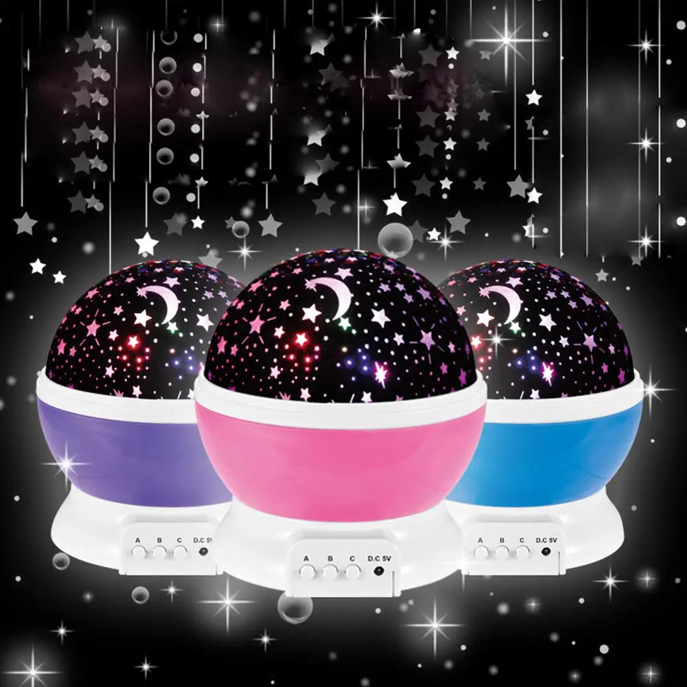 Auto-Rotating Romantic Cosmos Star Starry Sky Moon Projector Lamp Battery USB LED Night Light Lamp For Kids Bedroom