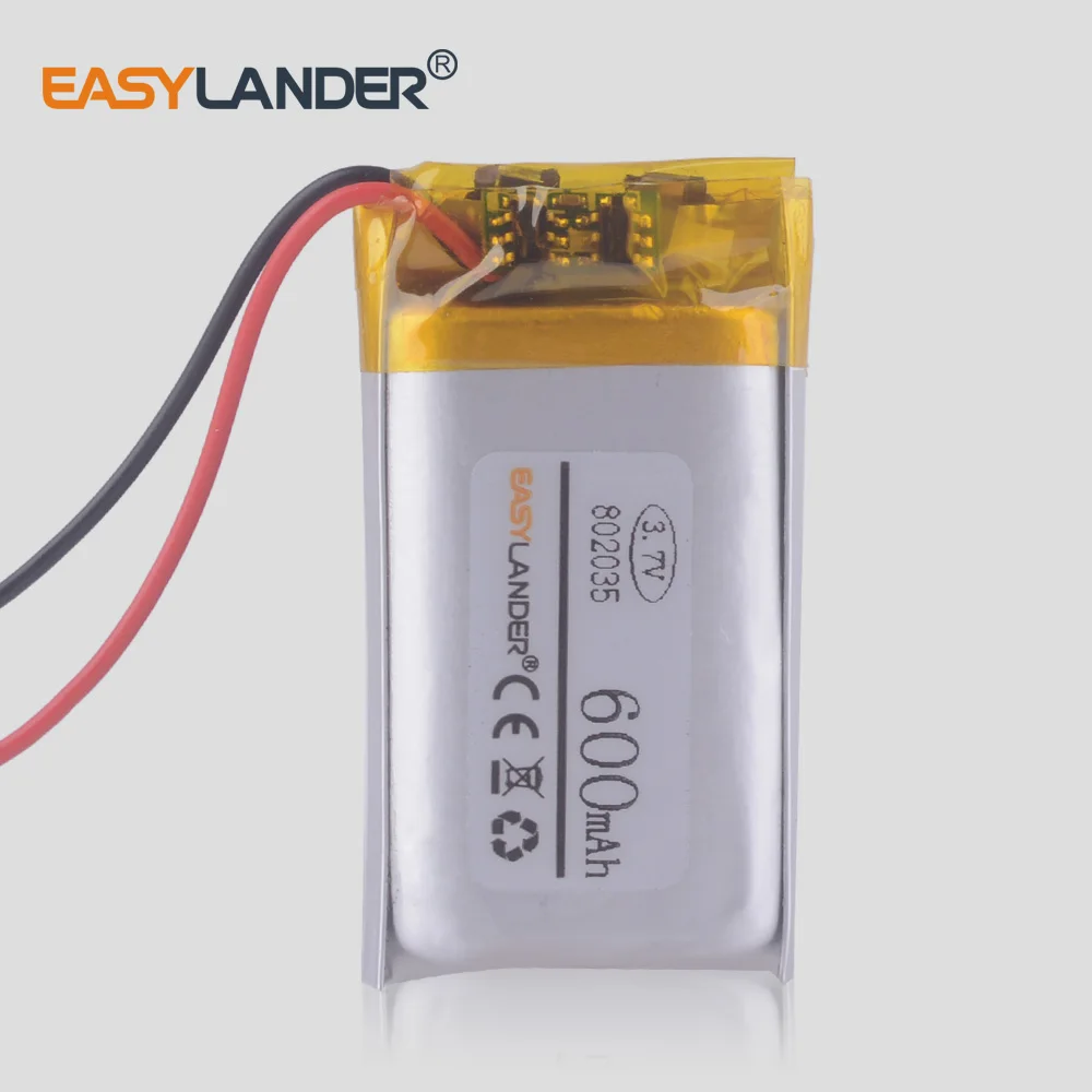 802035 3.7V 600mAh Rechargeable Lithium Li-ion Polymer Battery For DVD GPS Navigation