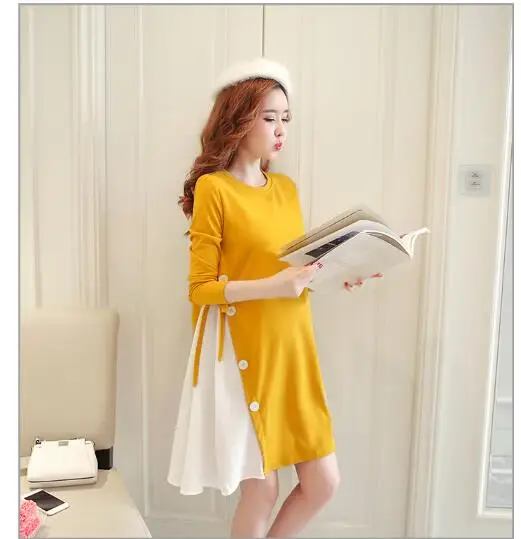 Cute Elegant Maternity coat Pregnancy autumn long Sleeve Cotton Pregnant Dress pink dresses Clothes For Pregnant Women M-2XL