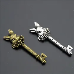 5pcs Bronze/Silver Color Easter Bunny Rabbit Key Charm Pendant DIY Necklace Jewellry Findings 51x16mm