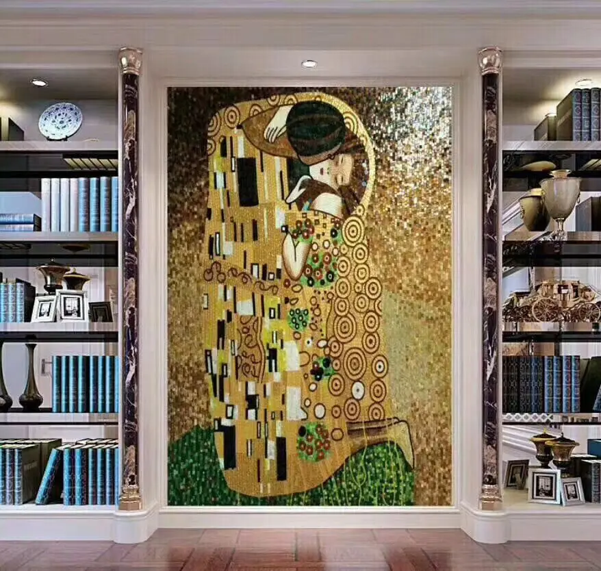 

Customized Mural Gold Glass Mosaic Wall tiles, the Kiss of Gustav Klimt for luxury wall decoration