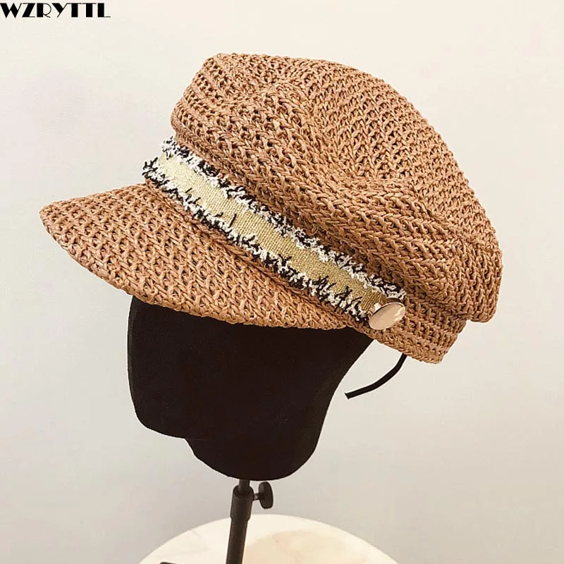 

Women Cloche Flat Top Straw Hat Summer Visor Cap for Girl Sun Hat New Fashion UPF 50+ UV Sun Protective Visor Street Beach Hat