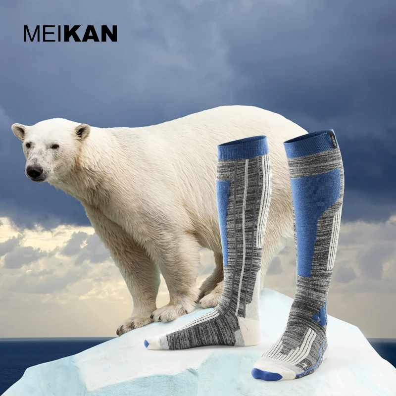 MKSK2017001 High Quality Professional Men/Women Mercerized Merino Wool Ski Socks Outdoor Thicken Terry Warm Knee High Long Socks