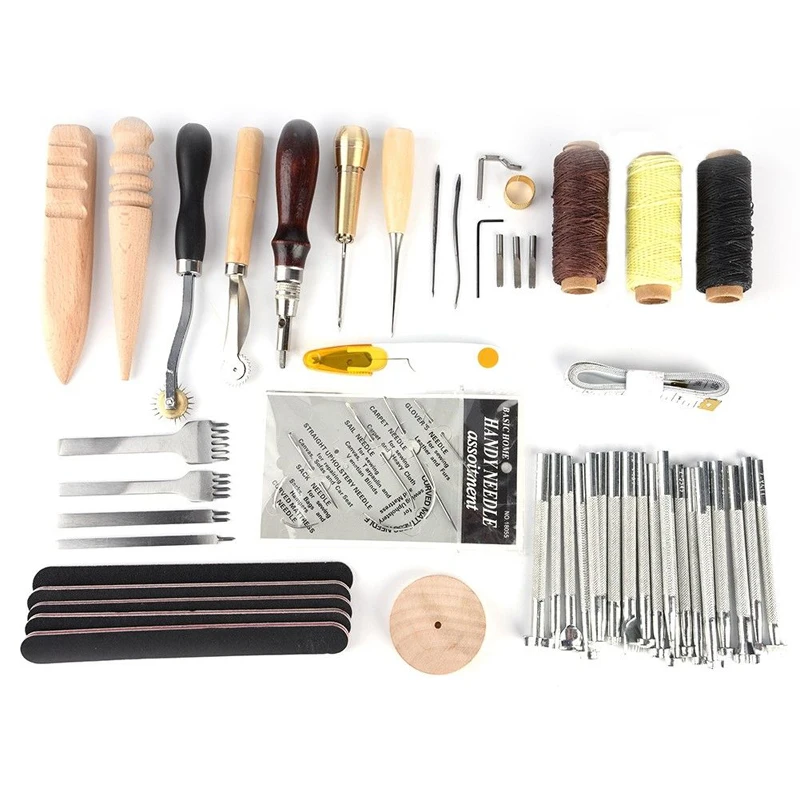 

59Pcs Professional Leather Craft Tools Kit Hand Sewing Stitching Punch Carving Work Saddle Leather craft DIY Accessories