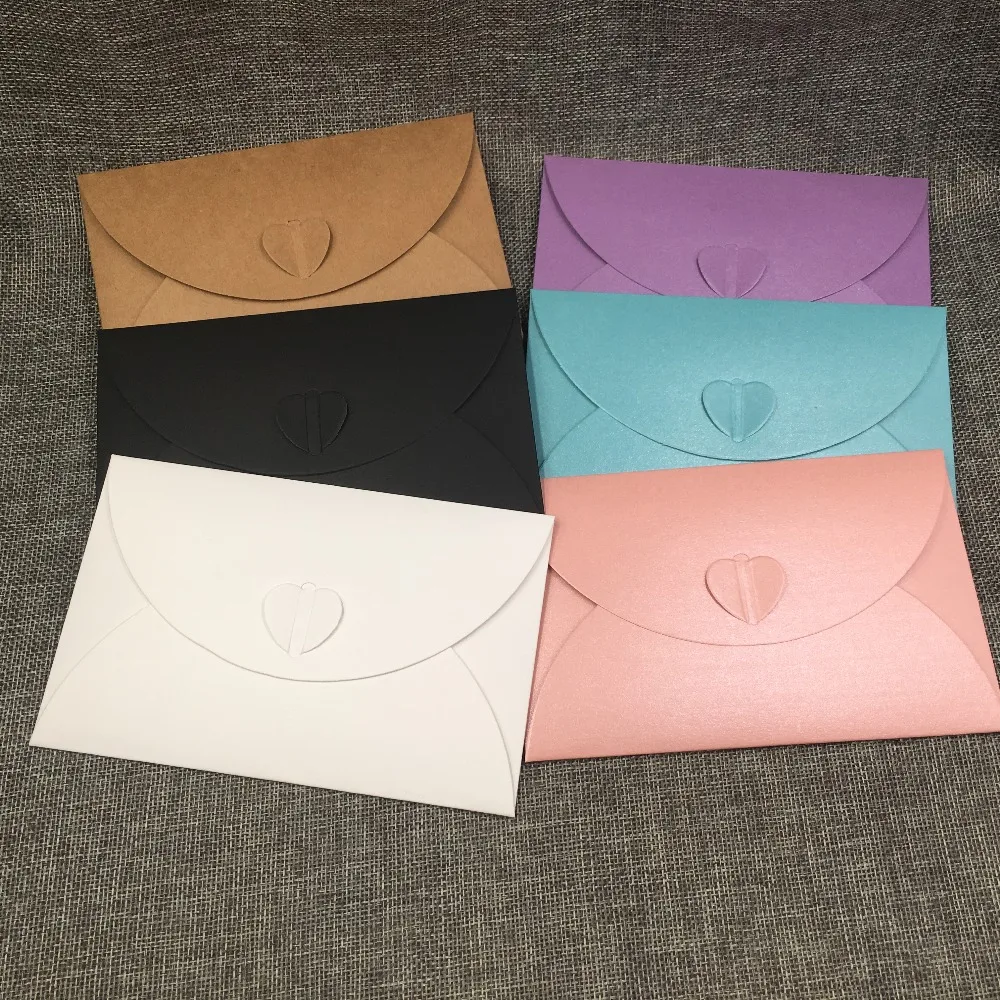 Heart Flower Kraft Paper Cardboard for Jewelry/Photo/Poster Carrying Bags Multi Color Choice Cover Envelope Boxes 50Pcs 10x15cm