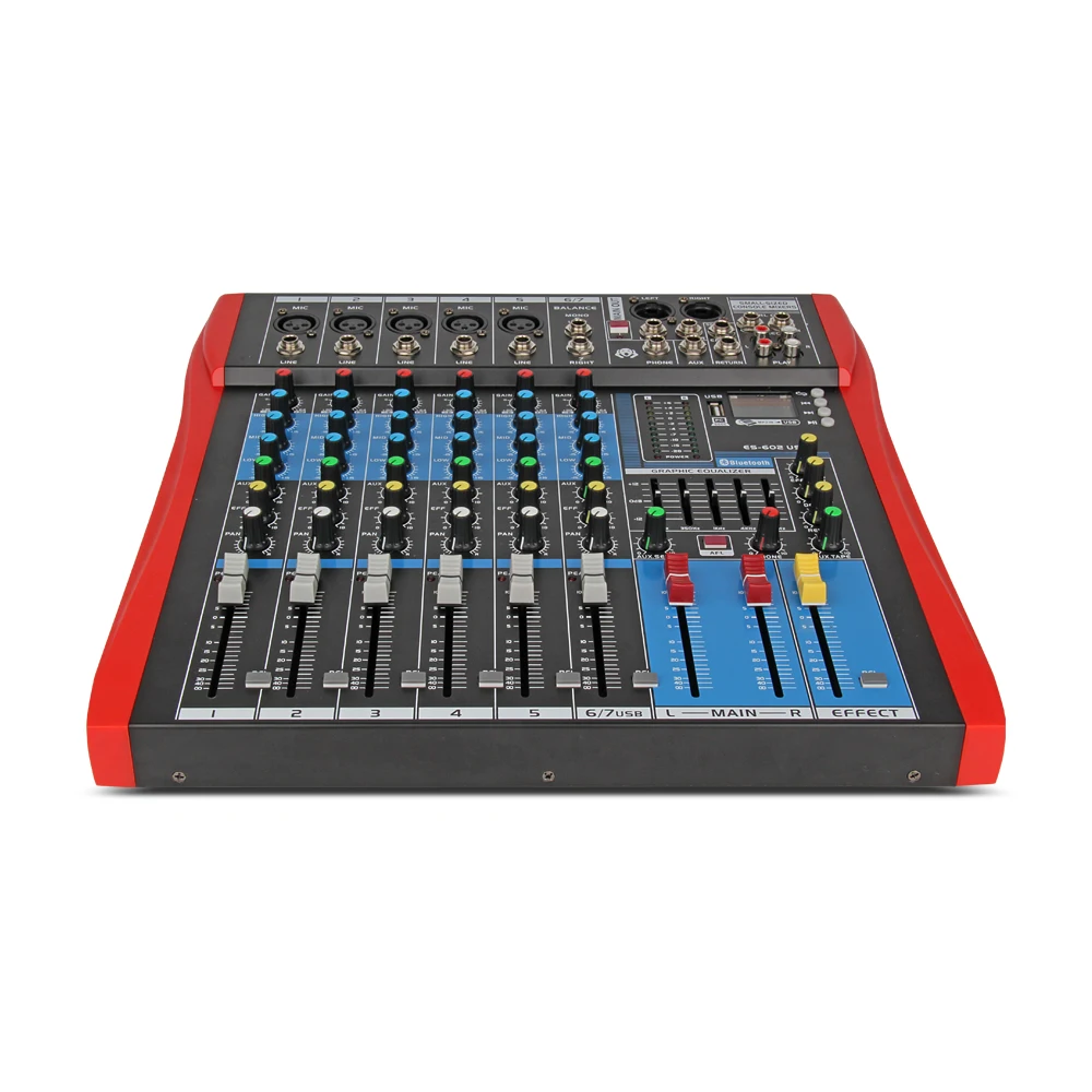 XTUGA ES602 USB/MP3/บลูทูธ Professional STAGE เครื่องเสียงดิจิตอลในตัวผลเพลงผสมผสม 7 Channel Mixer + 48V