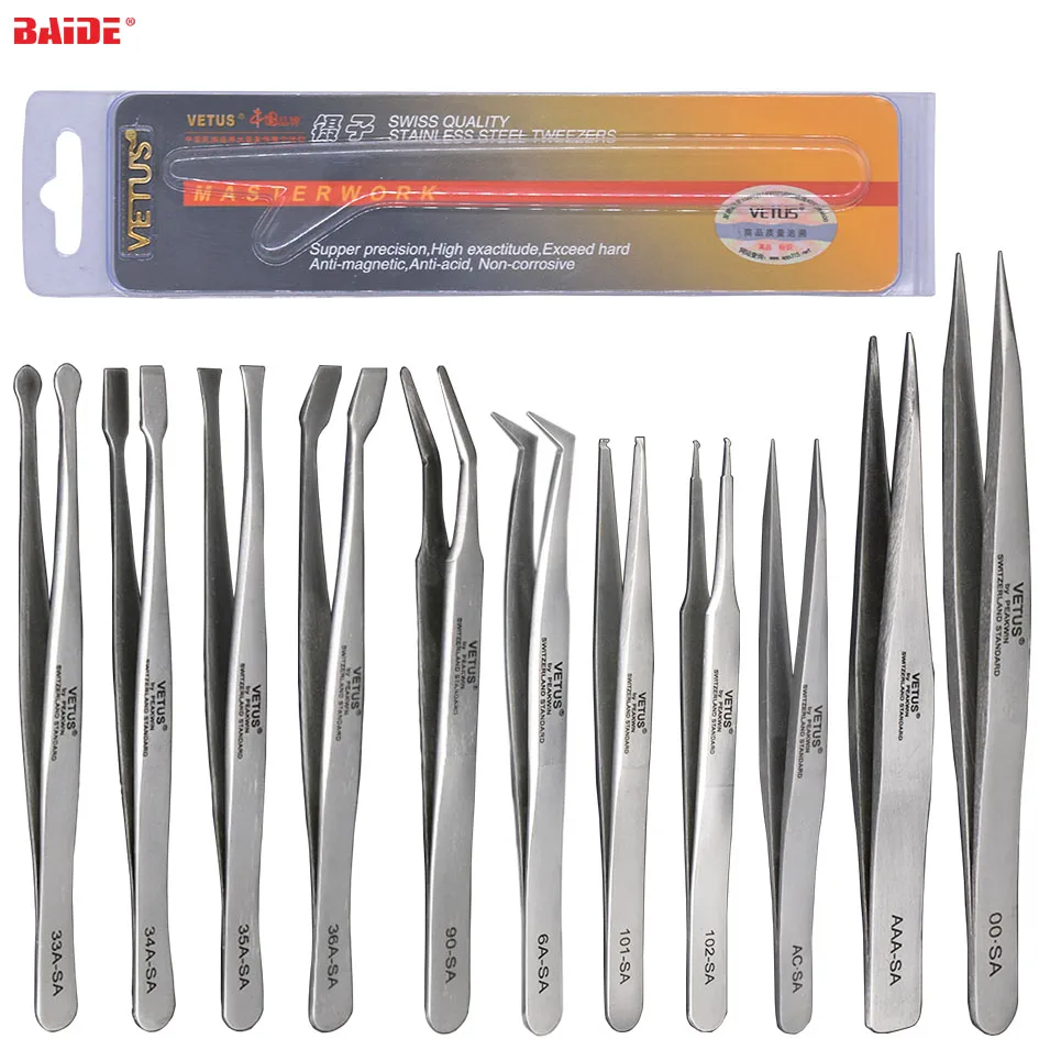 100% Original VETUS Tweezers 33A 34A 35A 36A 90 6A 101 102 AC 3A 00. AAA -SA Pinça Forceps Pincers Tongs Tweezer Wholesale