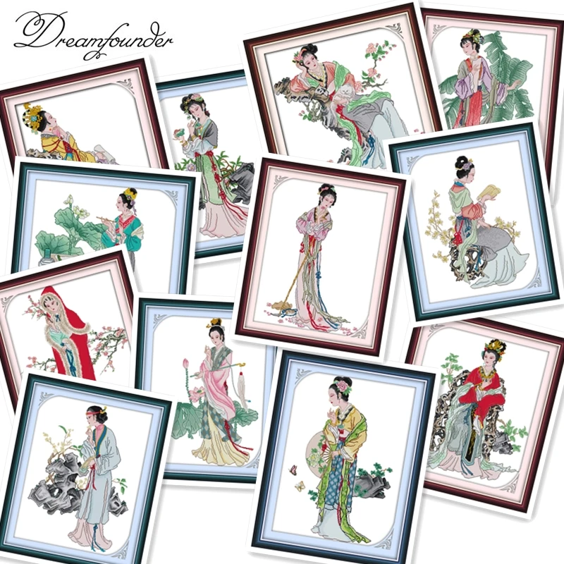 Jinling twelve hairpin cross stitch kit aida 14ct 11ct count printed canvas stitches embroidery DIY handmade needlework