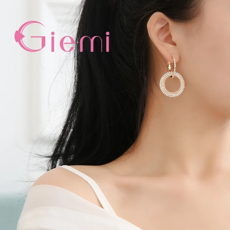 Hot Sale 925 Silver Round Crystal Earring Hip Hop Big Circle Bride Large Ring Earrings Valentine\'S Day Gift Party