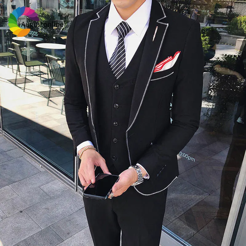 

Latest Designs Black Men Suits Slim Fit Prom Wear Wedding Suits for Men Groom Tuxedo Man Blazer 3Piece Jacket Pants Vest