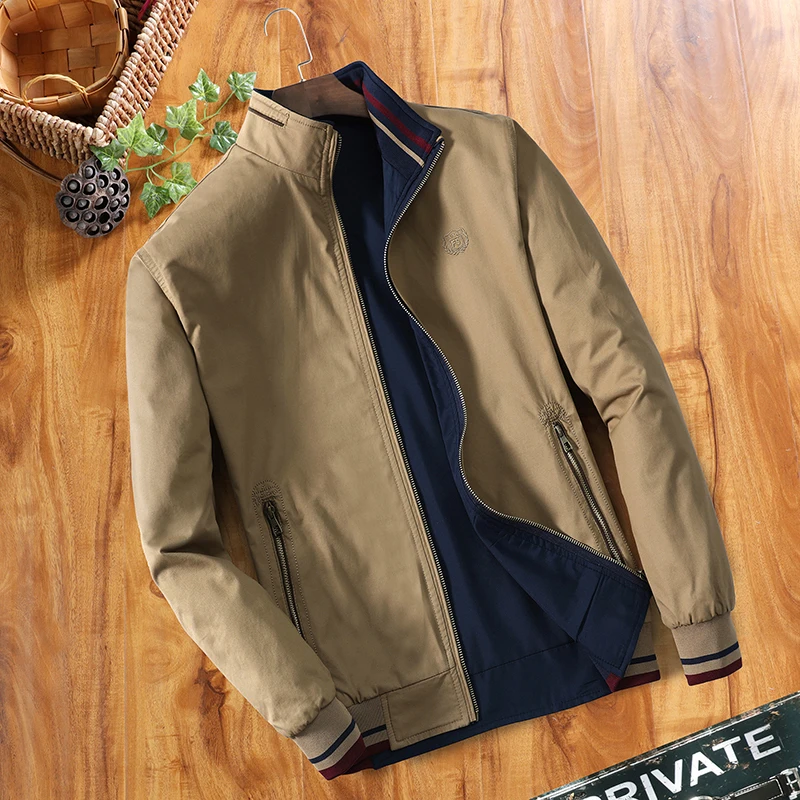 Cotton Wholesale Men\'s Windbreaker Double Sided Wear Jacket For Men Baseball Bomber Business Jacket Spring Autumn Outdoor Coats