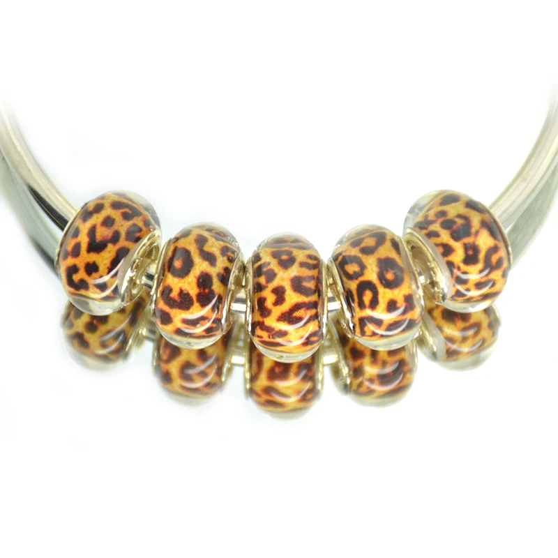Breloques en résine de couleur léopard pour femmes, perles acryliques à gros trous, adaptées aux bracelets et bracelets plus foncés, bijoux européens bricolage, 10 pièces